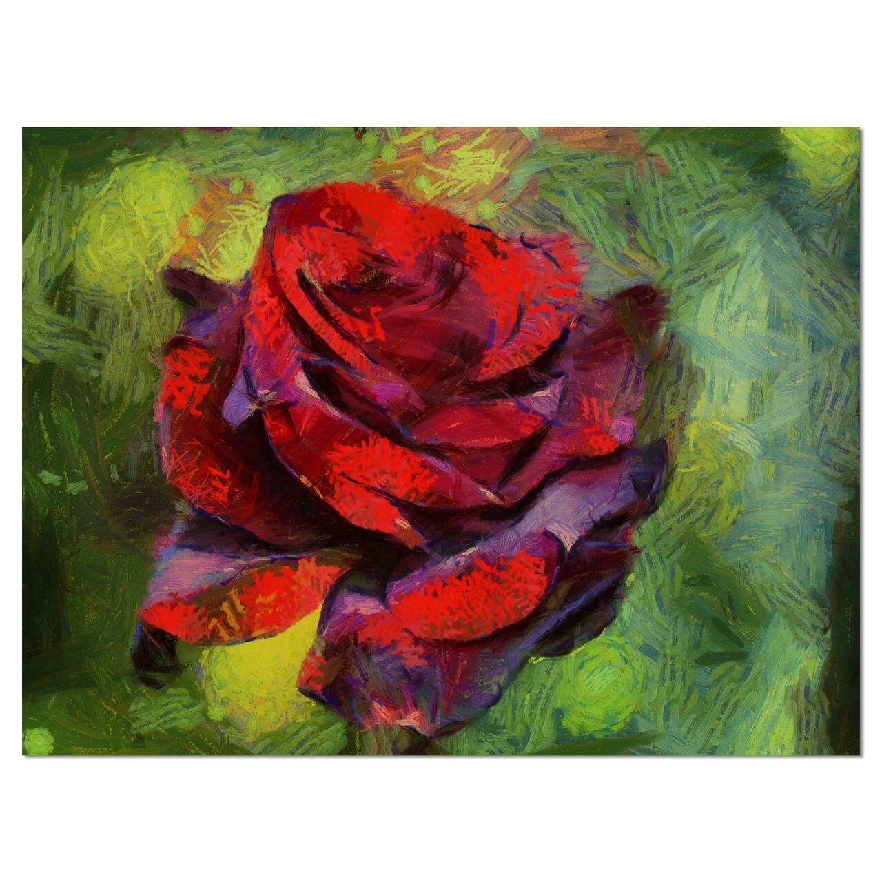 Designart - Red Rose on Green - Floral Canvas Art Print